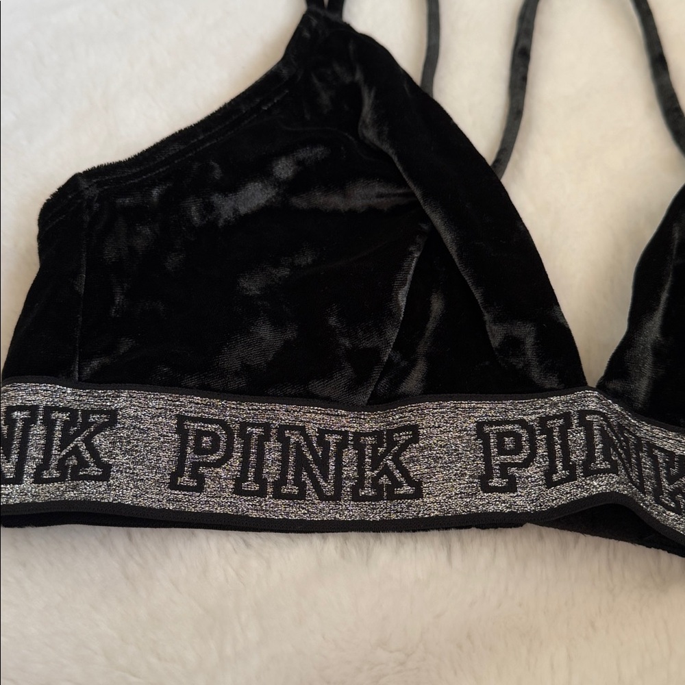 PINK Victoria's Secret Black Velvet Bralette Size M - Picture 2 of 6